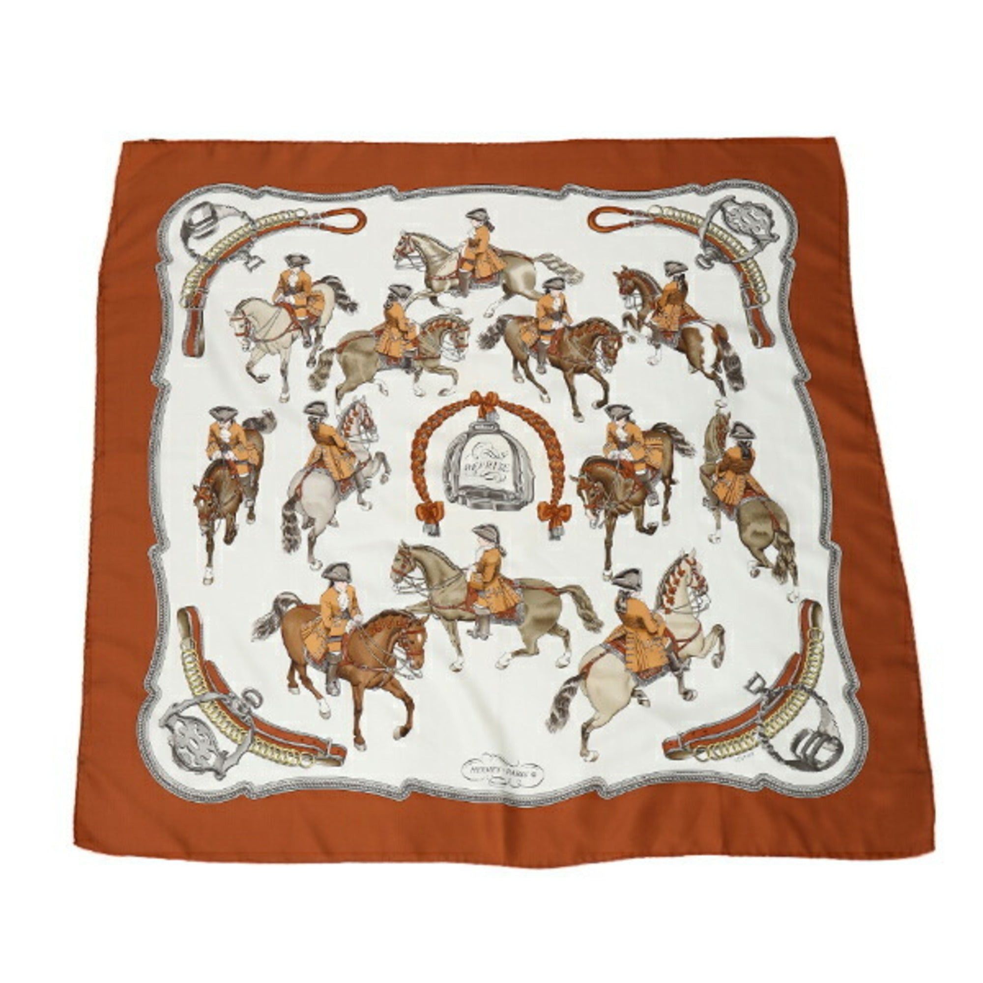 image of Hermes Kare90 Horseback Reprise Brown Scarf, Women's