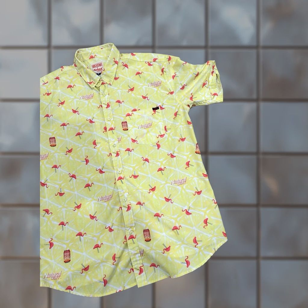 Pinko RSVLTS x Natural Light Shirt Mens XL Yellow Pink Short Sleeve Button Down Size US XL / EU 56 / 4 - 1 Thumbnail