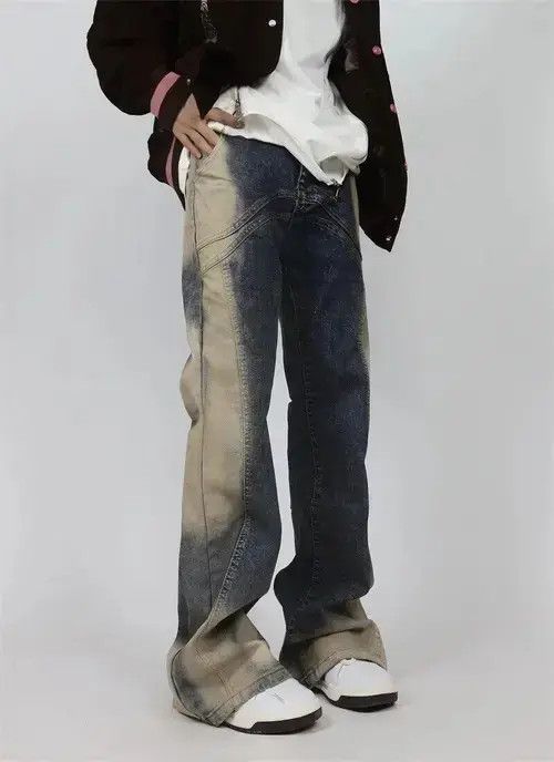 Japanese Brand Street wash spliced gradient design baggy hip hop jeans Size US 33 - 4 Thumbnail