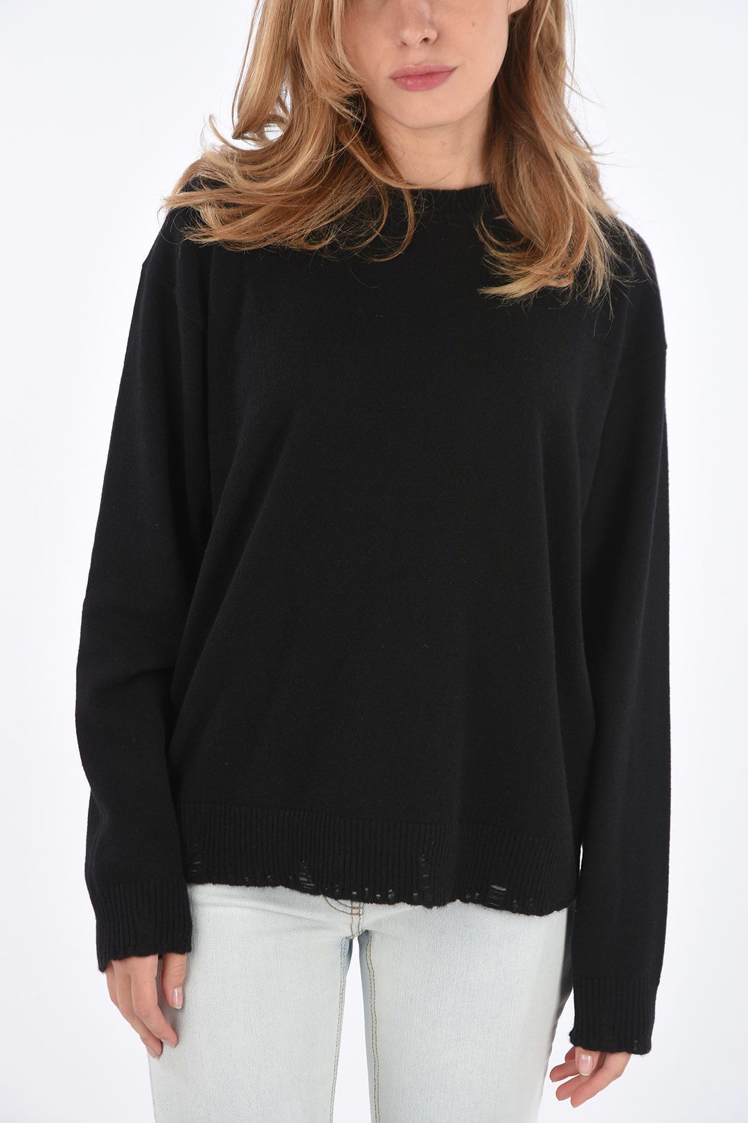 image of Versace Og1Mm0524 Casgmere Sweater In Black, Women's (Size Small)