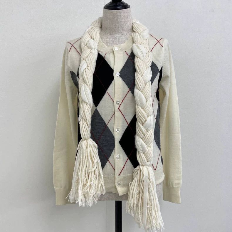 Comme Des Garcons size F Beige vintage rhomboid braid knit
