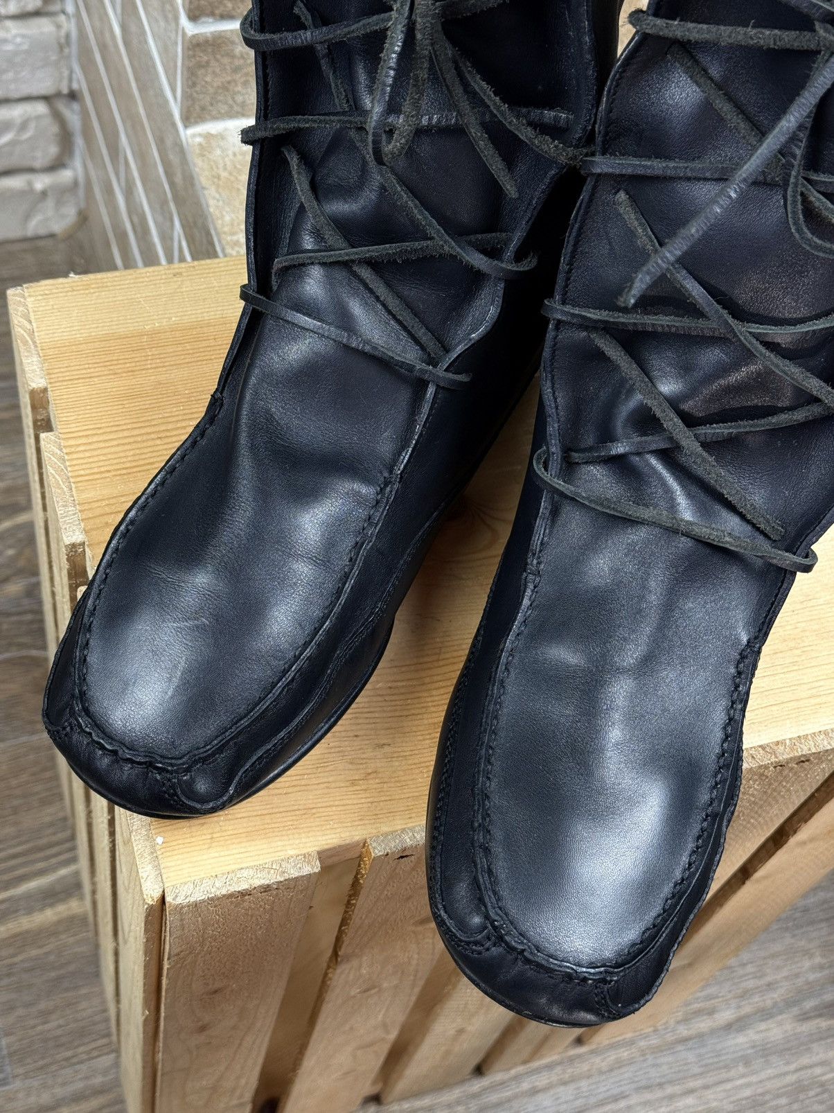 Gucci 1999 Gucci Tom Ford Black Lace Up Knee Leather Moccasin Boot Size US 10.5 / IT 40.5 - 5 Thumbnail