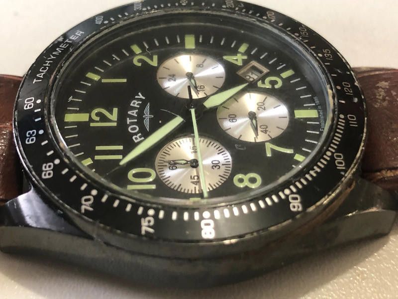 Designer Rotary men's black dial brown leather strap watch Size ONE SIZE - 1 Thumbnail