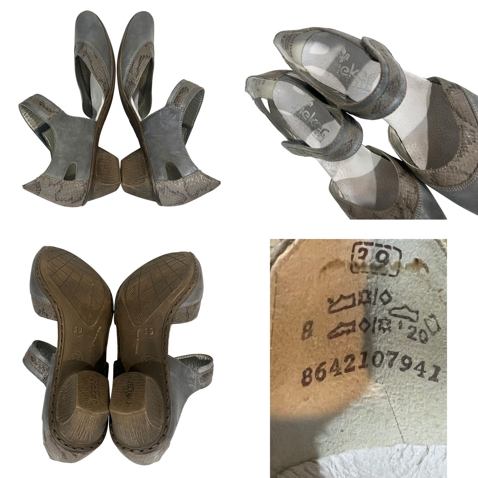 Rieker Rieker Mirjam 80 Gray/Snake Combo AntiStress Mary Jane Heeled Sandal Sandals Leather Hook & Loop 39 EU 8 US Womens Size US 8 / IT 38 - 8 Thumbnail
