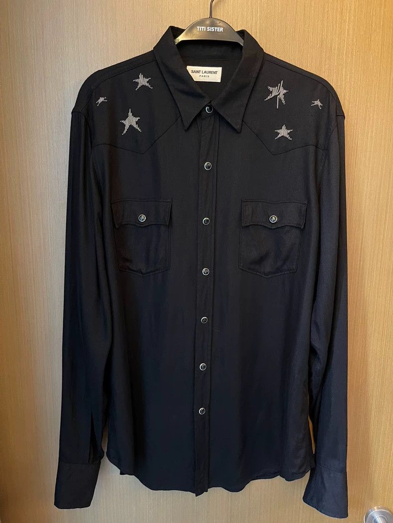 Saint Laurent Paris Saint Laurent Paris 16 FW black silk cat-eye button chain s Size US L / EU 52-54 / 3 - 1 Thumbnail