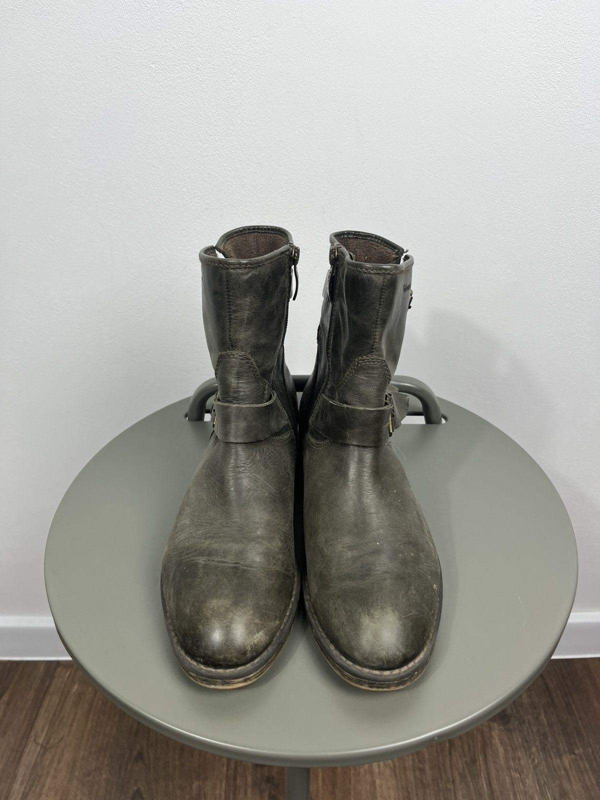 Other Distressed Leather Biker Ankle Boots Buckle Strap Zip EU 39 Size US 7 / IT 37 - 3 Thumbnail