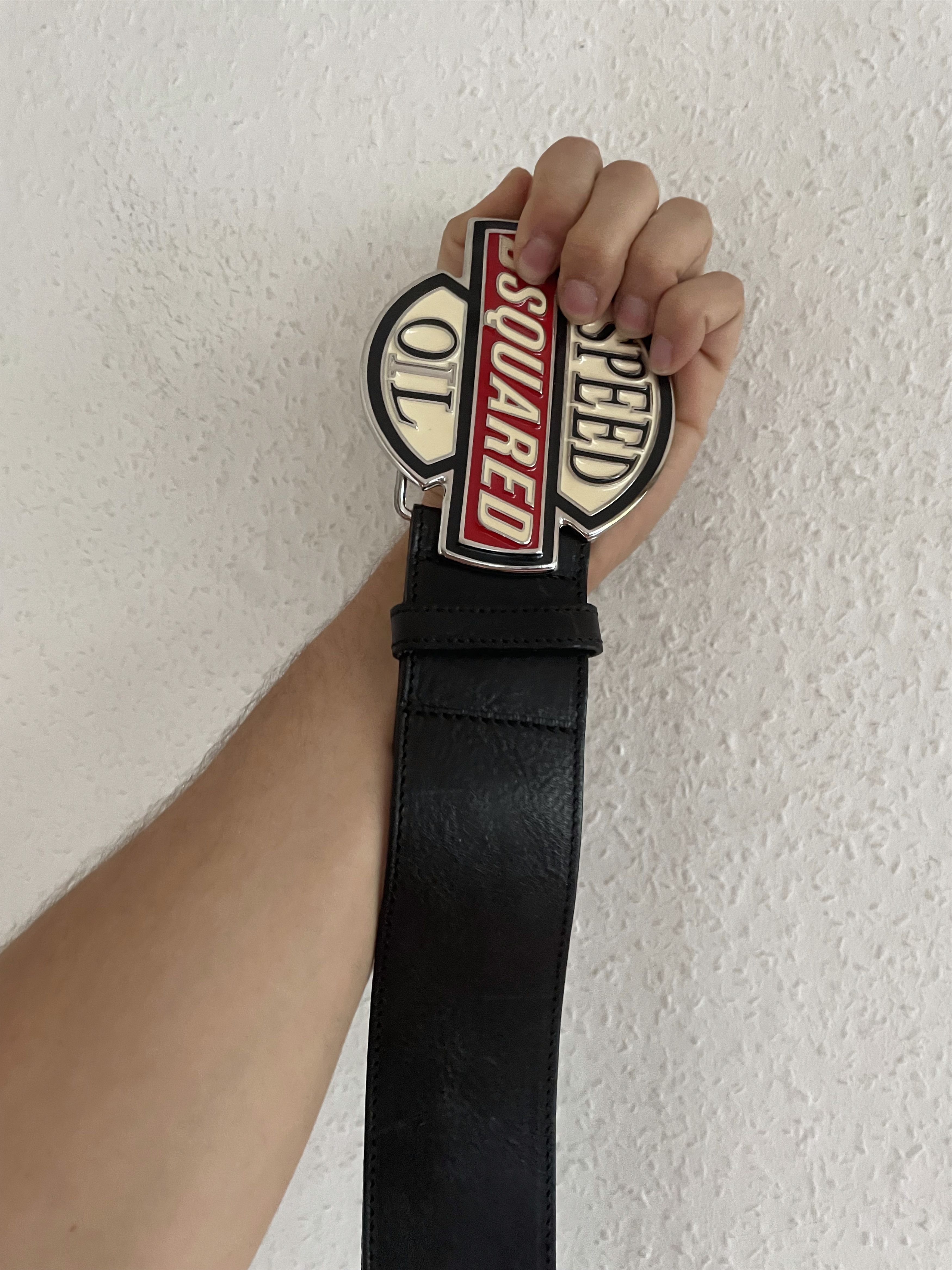 Dsquared2 Speed Oil Big Buckle Leather Belt Size 34 - 12 Thumbnail