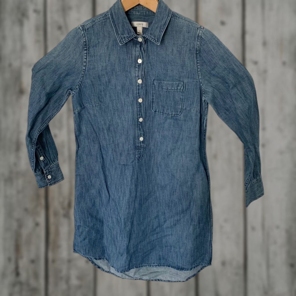 J.Crew J.CREW Shirt Adult 0 Blue Chambray Solid Pocket Collared Long Sleeve Button Dress Lightweight Casual Travel Size XS / US 0-2 / IT 36-38 - 1 Thumbnail
