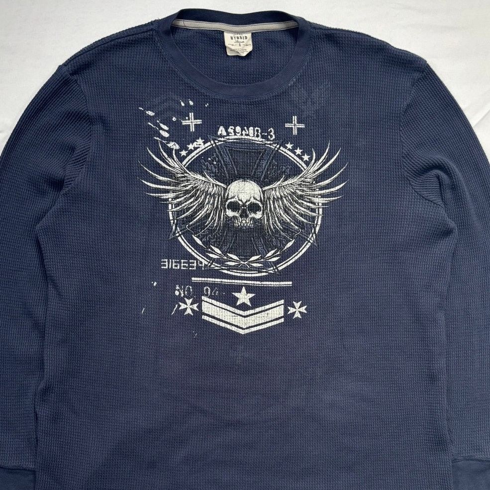 Affliction Hybrid Threads Skull Cross Graphic Long Sleeve Thermal Y2K Size US XL / EU 56 / 4 - 1 Thumbnail