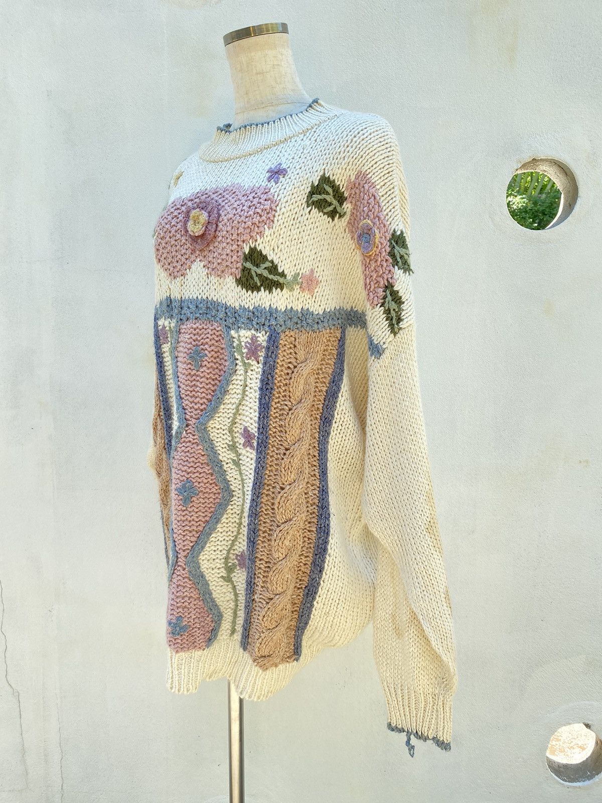 Designer × Vintage OBJECTIVES Floral Embroidery Knit Sweater Size XL / US 12-14 / IT 48-50 - 16 Thumbnail