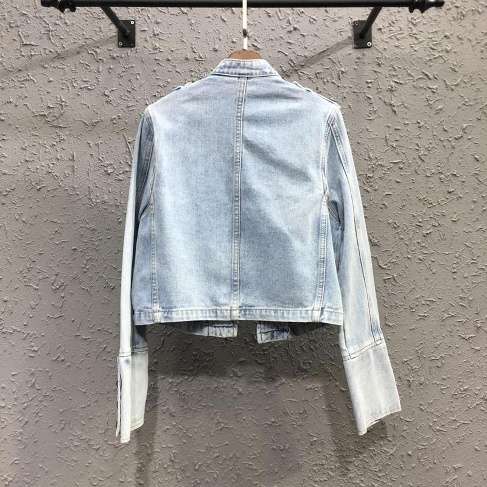 Other Light Blue Military Style Denim Jacket, Fitted Jean Jacket Size US XL / EU 56 / 4 - 6 Thumbnail