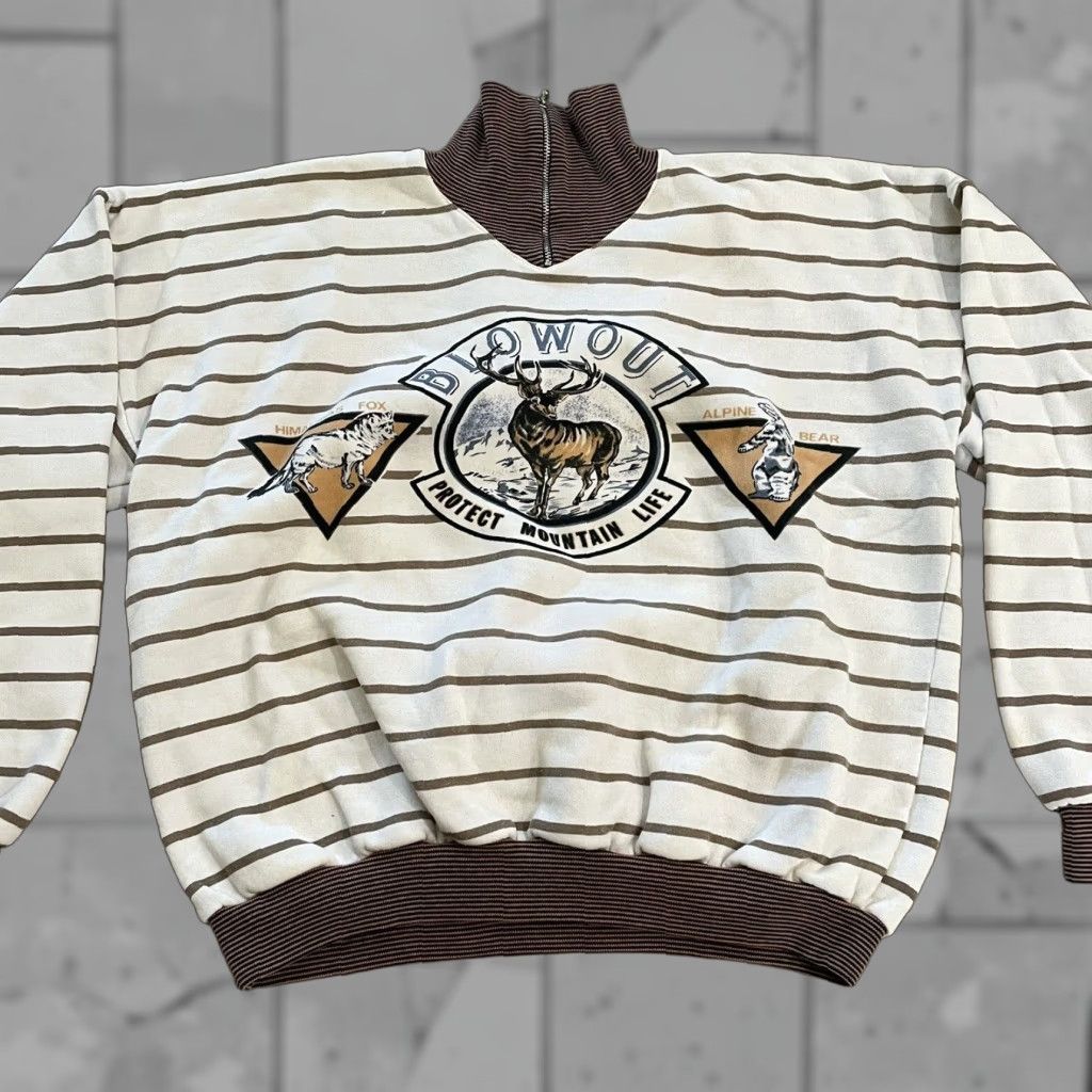Alife VINTAGE Blowout L.A. Protect Mountain Life Sweater Pullover Men's L Beige Striped 1980s Size US L / EU 52-54 / 3 - 1 Thumbnail