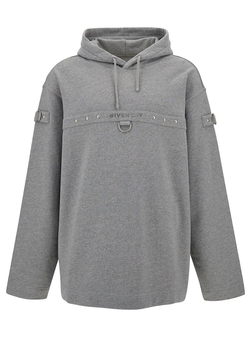 Grey Hoodie with Logo and Studs in Cotton Man