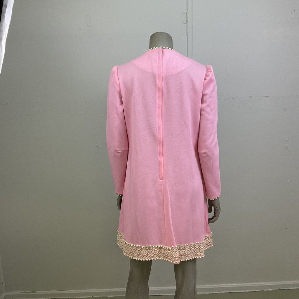 Vintage 1960’s Long Sleeve Pastel Pink Vintage Womens Shift Dress Size M / US 6-8 / IT 42-44 - 2 Thumbnail