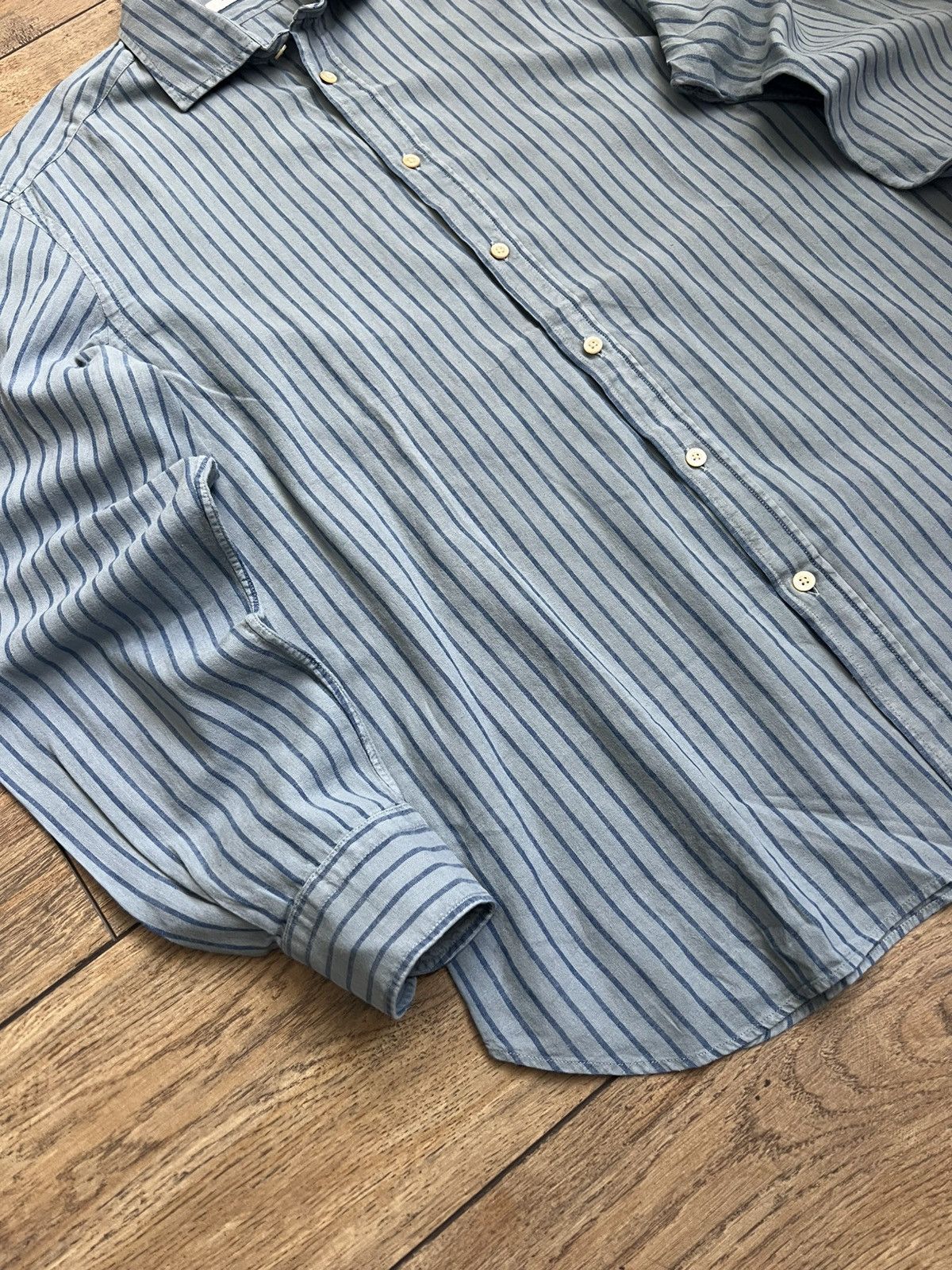 Boglioli Boglioli Sky blue and blue striped cotton and linen shirt Size US XL / EU 56 / 4 - 4 Thumbnail