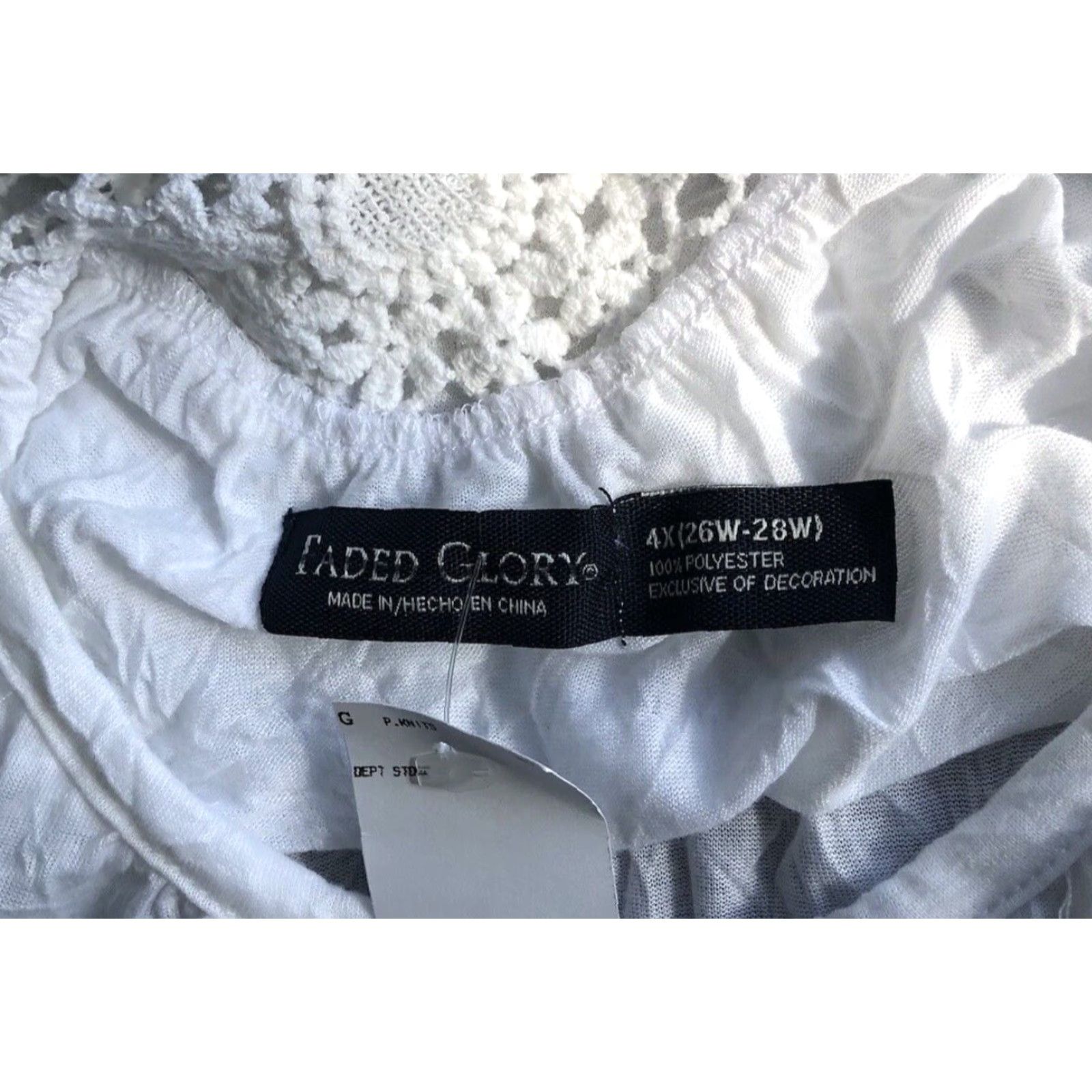 Faded Glory Faded Glory NWT Scrunch Tee White Lace Back Scoop Neck Short Sleeve Plus 28W Shirt Womens Size 4XL / US 24-26 - 5 Thumbnail