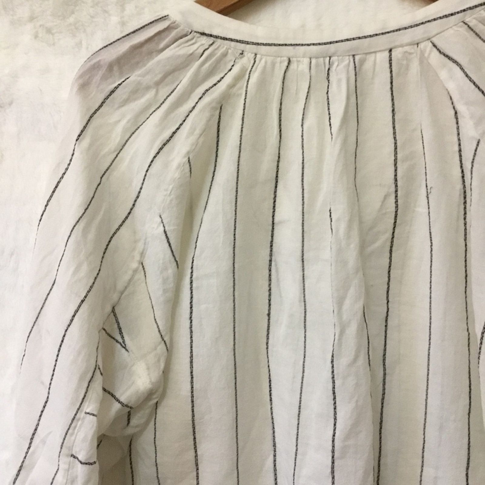Joie Joie White and Black Striped Peasant Tassel Top Size M / US 6-8 / IT 42-44 - 15 Thumbnail