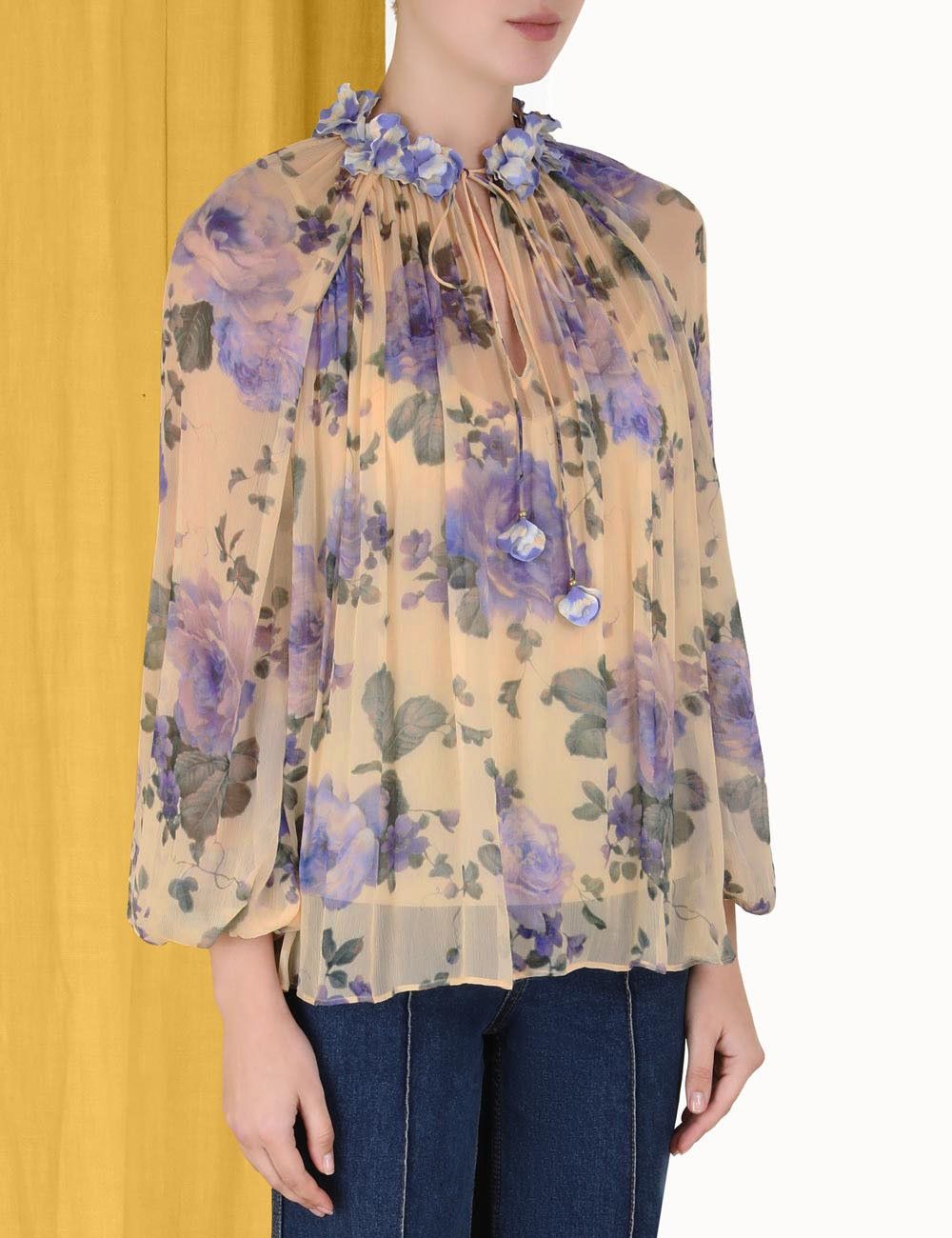Zimmermann oc11z0225 Lyrical Billow Blouse in Multicolor Size XL / US 12-14 / IT 48-50 - 5 Thumbnail