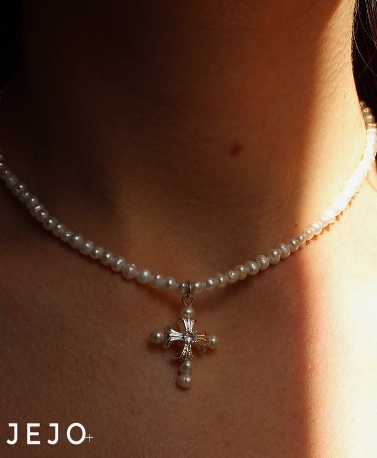 Other Freshwater Pearl Cross Necklace, Italian Hardware, Handmade Size ONE SIZE - 3 Thumbnail