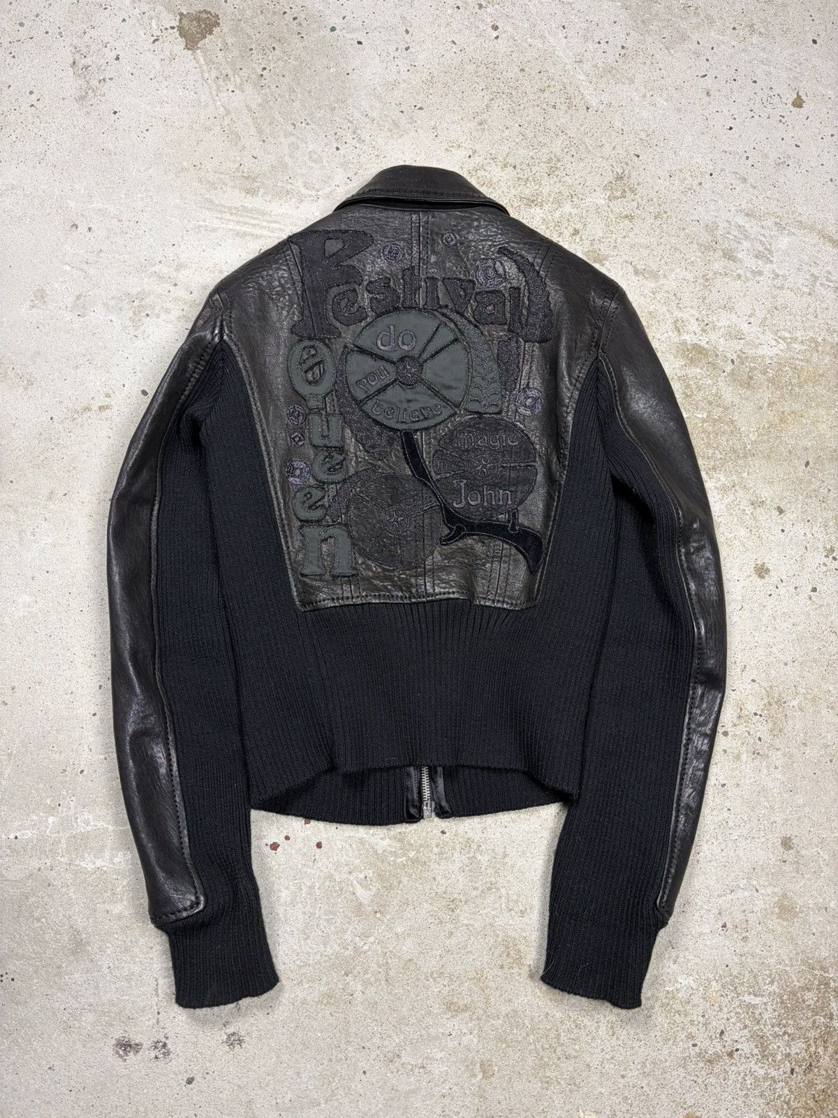 John Galliano John Galliano 2000s Black Embroidery Leather Bomber Jacket Size M / US 6-8 / IT 42-44 - 1 Thumbnail