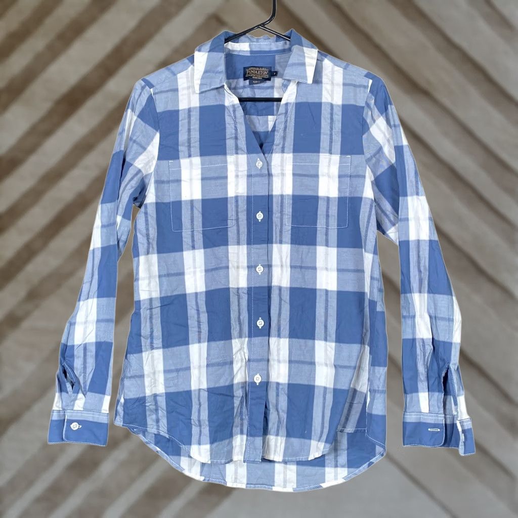 Pendleton VINTAGE Pendleton Womens Shirt Blue White Plaid Flannel Button Down Long Sleeve Small Size S / US 4 / IT 40 - 1 Thumbnail
