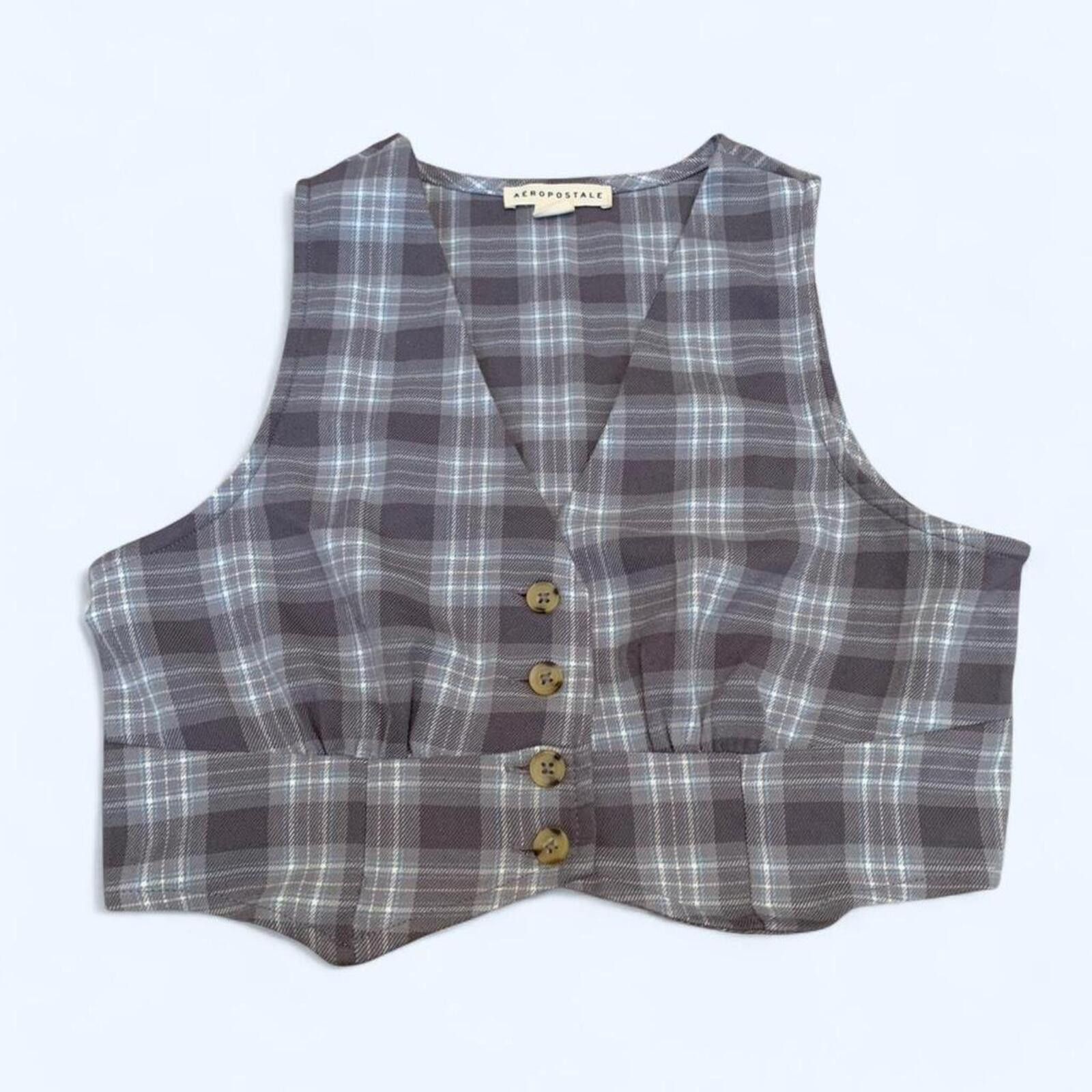 Aeropostale Cropped button up plaid fitted vest, by Aeropostale. Size S / US 4 / IT 40 - 1 Thumbnail