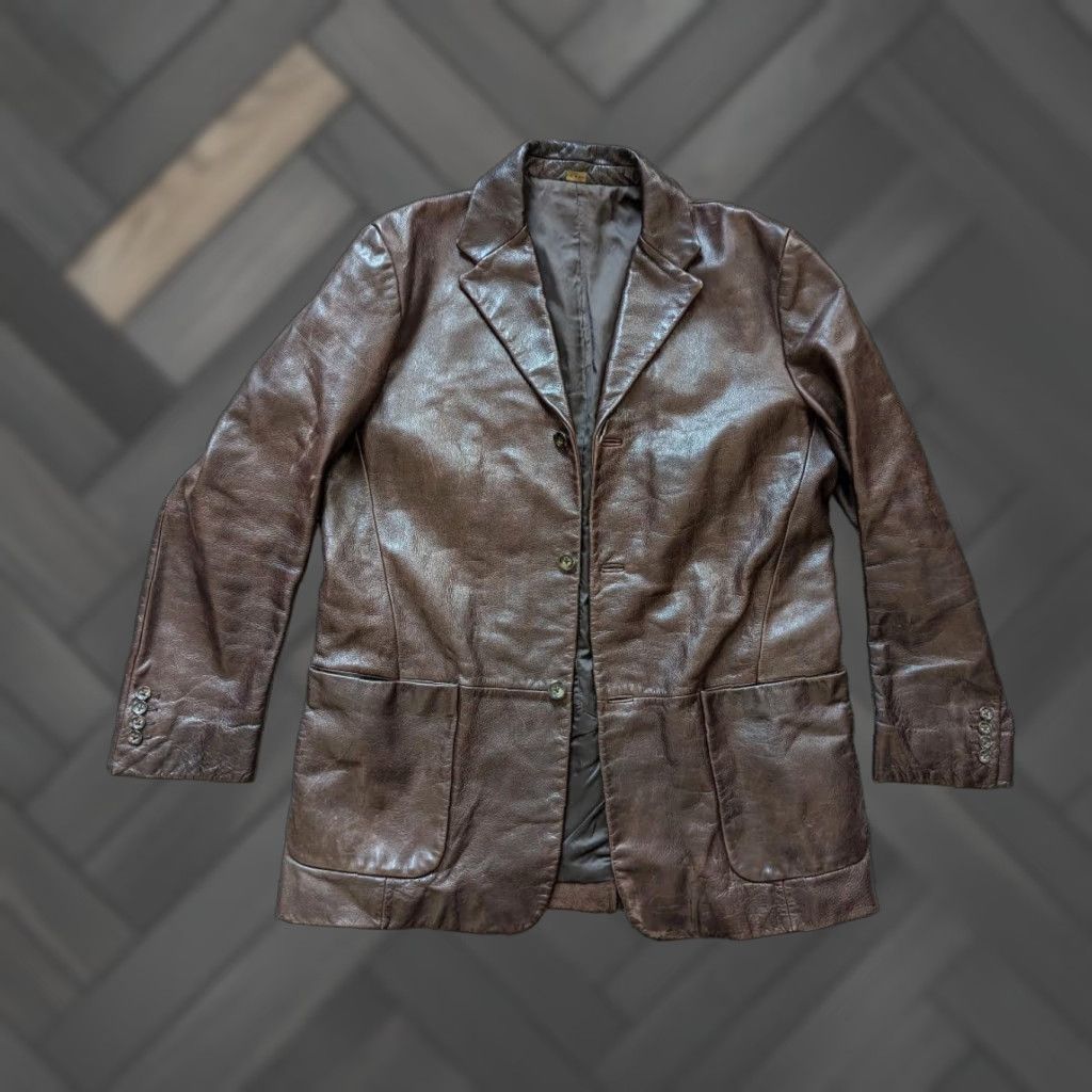 Banana Republic VINTAGE Banana Republic leather COWHIDE blazer coat L brown PATINA jacket 42L Size 42R - 1 Thumbnail