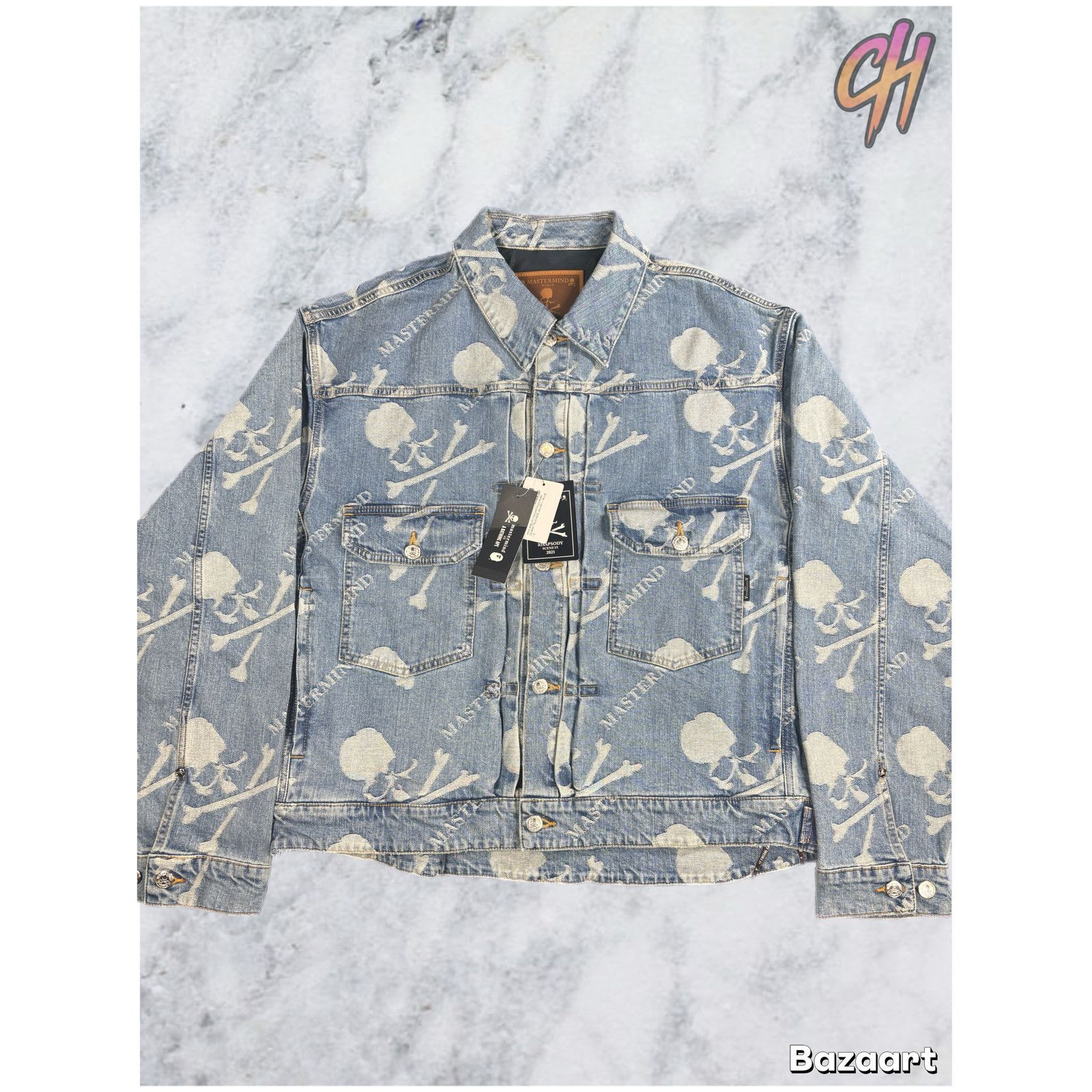 Mastermind Japan Mastermind Vs. Bape Monogram Denim Trucker Jacket Size Small Size S / US 4 / IT 40 - 1 Thumbnail