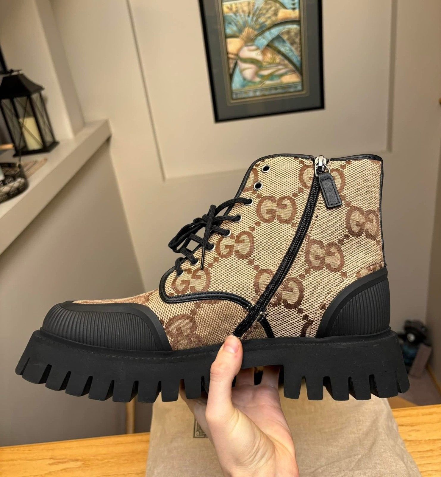 Gucci Gucci Jumbo GG Monogram Maxi Lace Military Boots Size US 11.5 / EU 44-45 - 4 Thumbnail