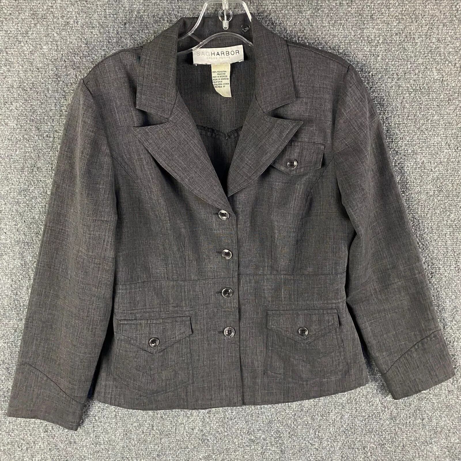 Other Sag Harbor Blazer Women's 6P Petite Jacket Gray Polyester Size M / US 6-8 / IT 42-44 - 1 Thumbnail