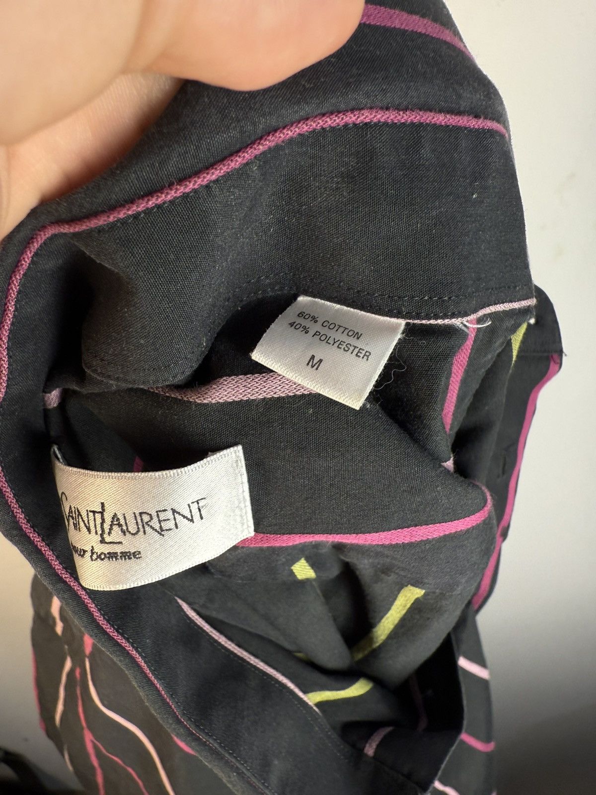 Yves Saint Laurent Black YSL Shirt Short Sleeve Button Up Striped Vintage 90s Size US M / EU 48-50 / 2 - 5 Thumbnail