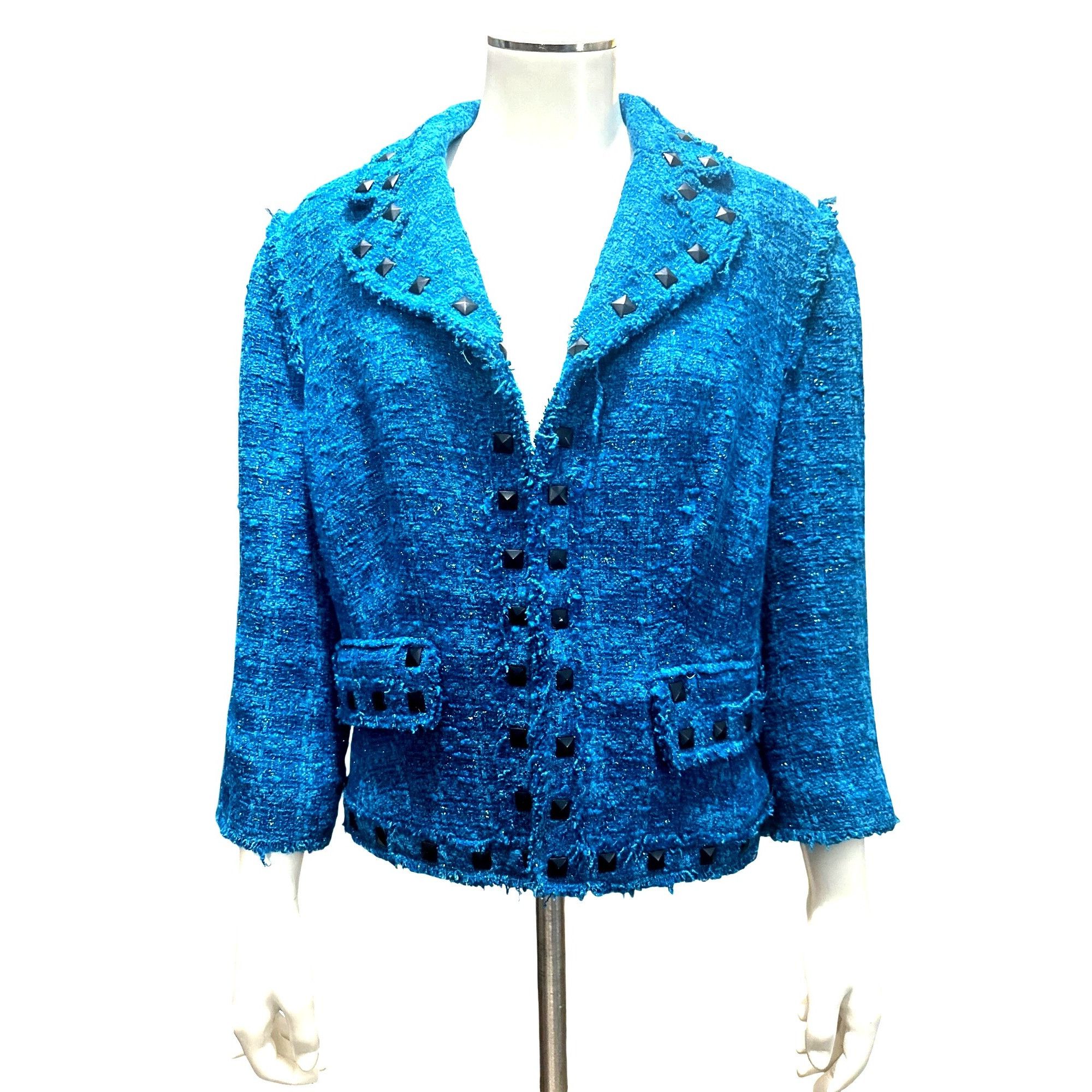 Other Alberto Makali Size 12 Teal Blue Boucle Studded Cropped Twee Size XL / US 12-14 / IT 48-50 - 2 Thumbnail