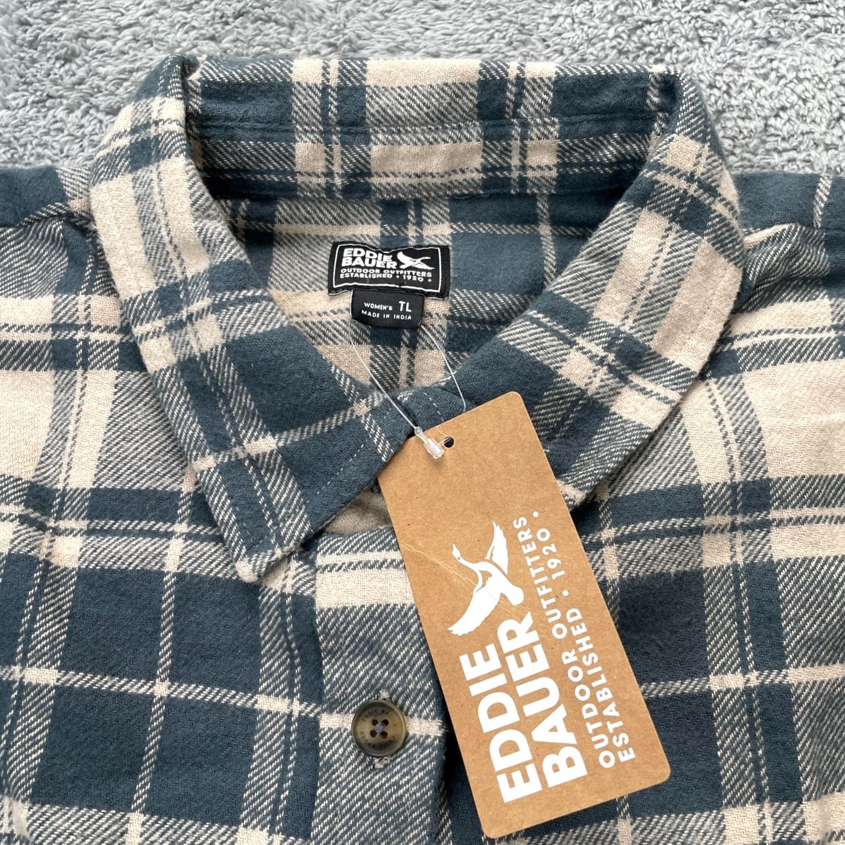 Eddie Bauer VINTAGE Eddie Bauer Shirt Womens L Tall Blue Plaid Cotton Flannel High Low Pleated Button-Up Casual Shirt Womens Mens? Size L / US 10 / IT 46 - 3 Thumbnail