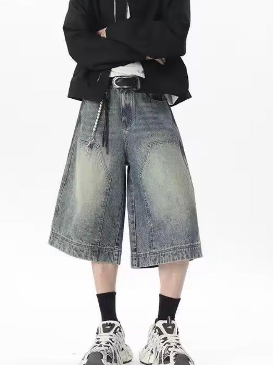 Japanese Brand Double knee Denim Jorts Vintage Style Baggy Hip Hop Party Size US 31 - 7 Thumbnail
