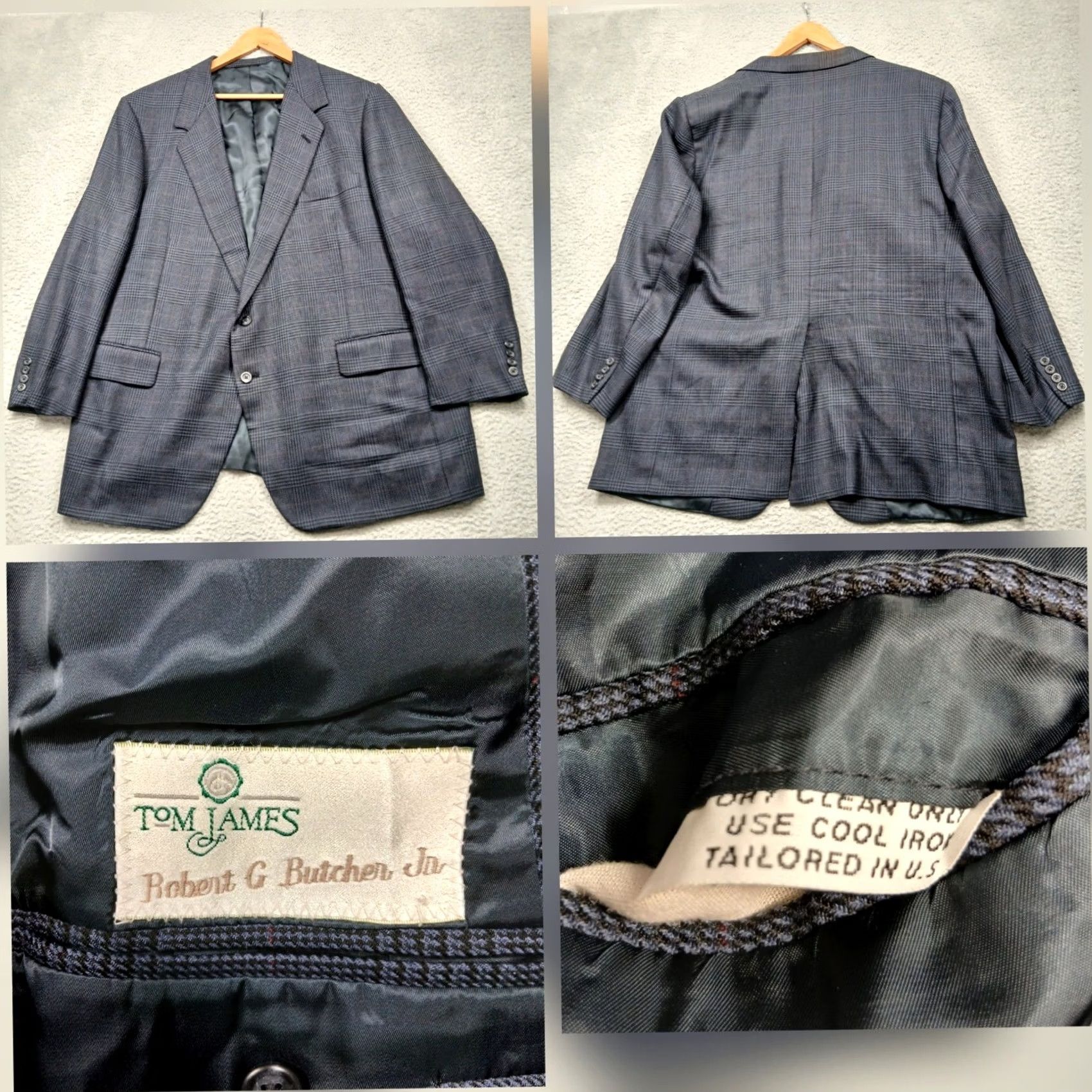 Vintage VINTAGE Tom James Blazer Gray Glen Plaid Wool Two Button Tailored USA Mens 44R Size 44R - 2 Thumbnail