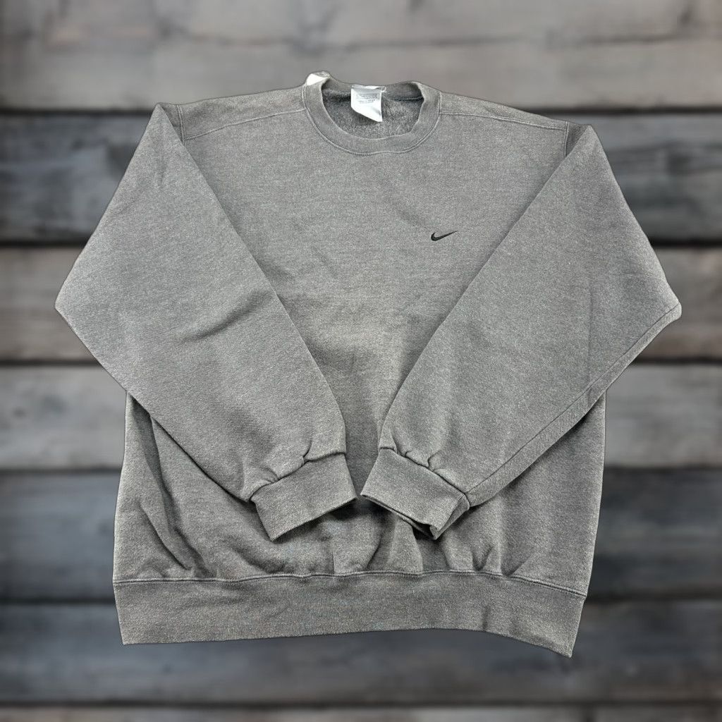 Nike VINTAGE Nike Sweatshirt Mens L Grey Pullover Crew Neck Swoosh Mini Check Y2K Cotton Fleece Logo Sweatshirt All Seasons Size US L / EU 52-54 / 3 - 1 Thumbnail