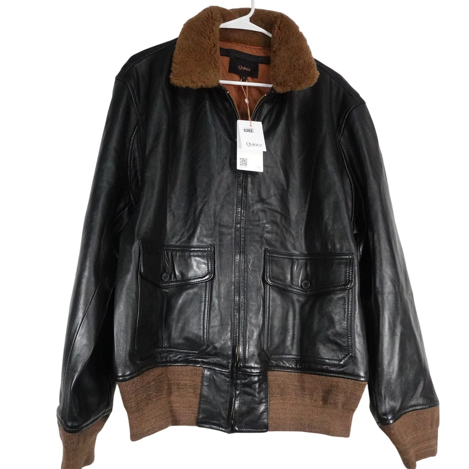 Quince Quince Large True Black Shearling Collar Leather Jacket Size US L / EU 52-54 / 3 - 5 Thumbnail