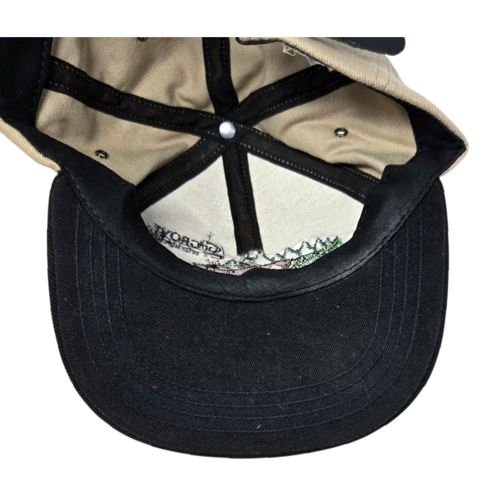 Vintage VINTAGE Grove Worldwide Hunting Hat Cap Tan/Black Canvas Strapback USA Embroidered Elk Outdoors Outdoors/Grove Worldwide Men Size ONE SIZE - 4 Thumbnail