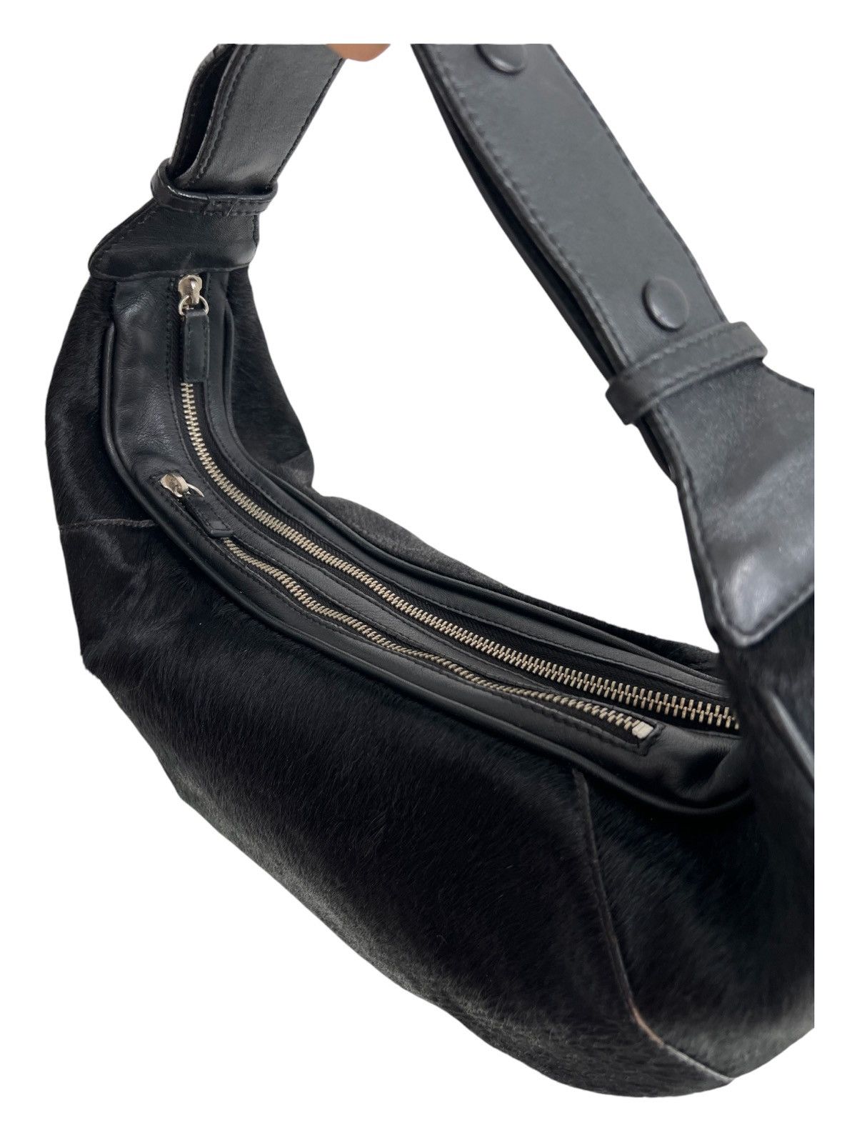 Roen Y2K Manu Atelier Pony Brush Leather Double Zip Gala Hobo Bag Size ONE SIZE - 6 Thumbnail