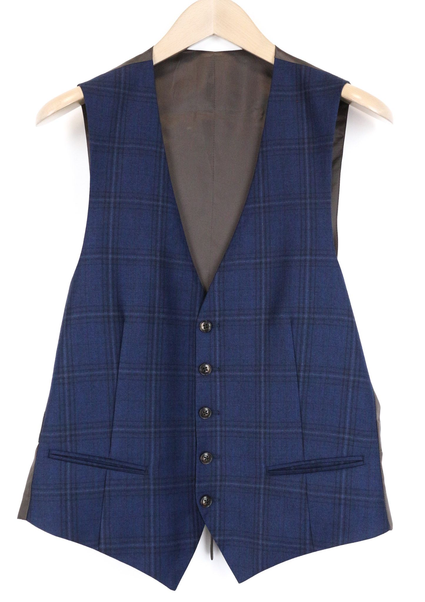 Suitsupply FERRARA UK38R Blue Wool Cashmere Checked Waistcoat 75692 Size 38R - 1 Thumbnail