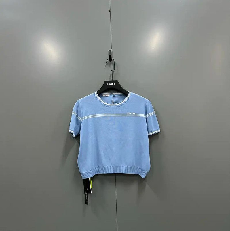 Miu Miu Miu Miu Blue Wool Summer Crop T-Shirt 0089 Size ONE SIZE - 1 Thumbnail