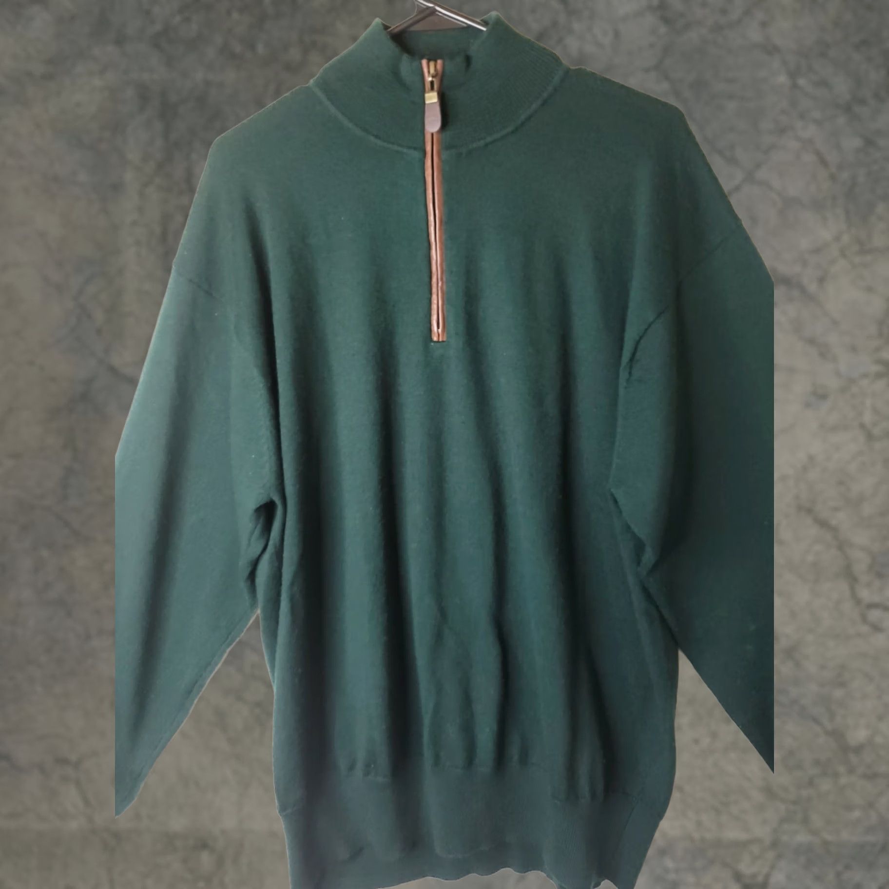 Orvis Orvis Men's L Wool Pullover Leather 1/4 Zip Mock Neck Sweater Dark Green Size US L / EU 52-54 / 3 - 1 Thumbnail