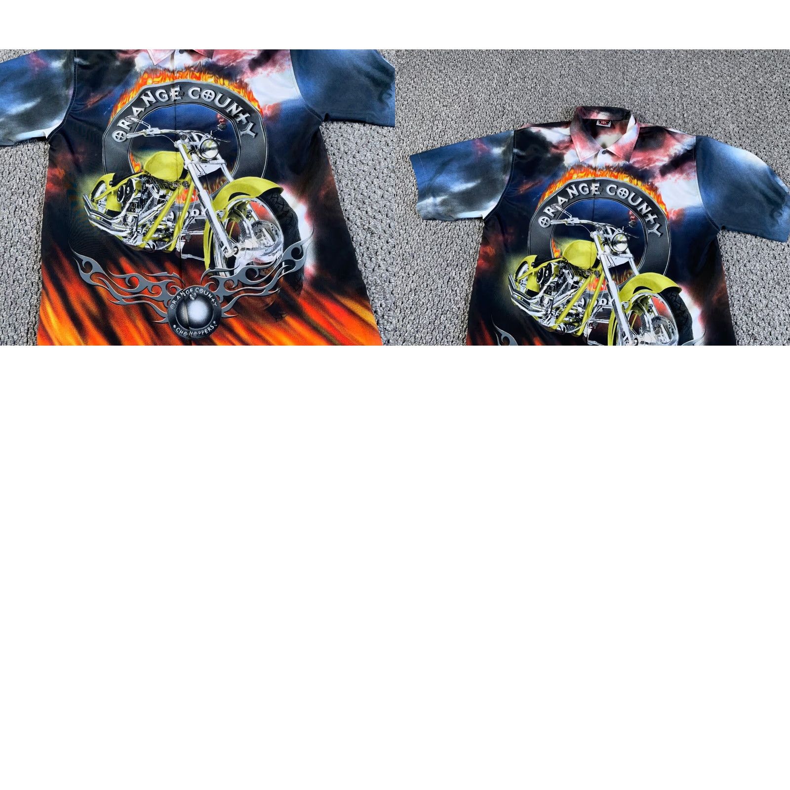 Vintage VTG Y2K Motorcycle AOP Shirt Adult XL Blue Orange Flames Biker Orange County Men Button-Up Shirt Vintage Geometric Pattern Size US XL / EU 56 / 4 - 8 Thumbnail