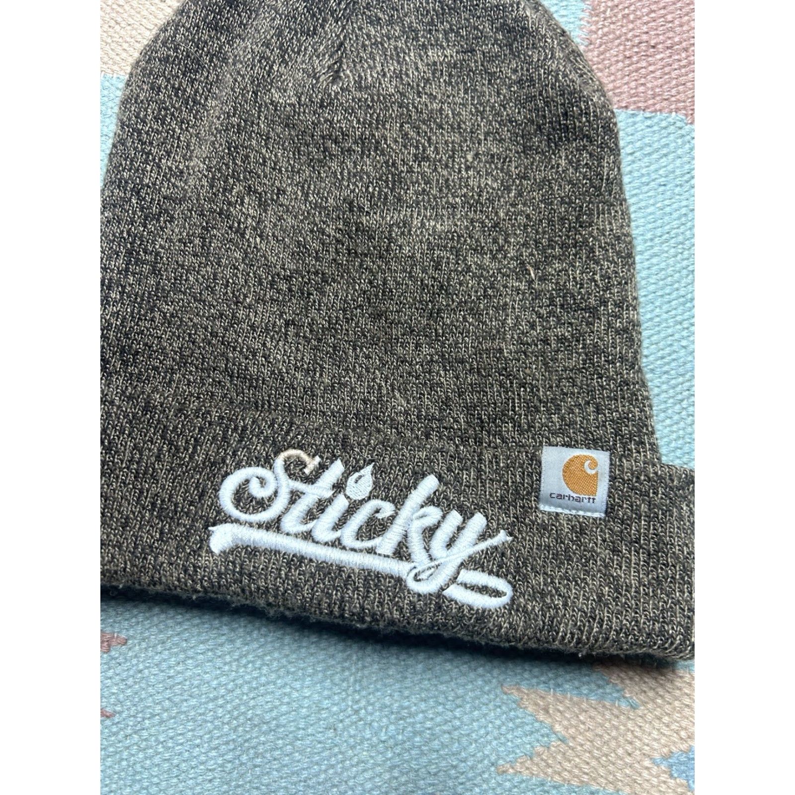 Carhartt VINTAGE Carhartt knit beanie watch cap winter hat Sticky weed dispensary Michigan OSFA Mens One Size Brown Size ONE SIZE - 3 Thumbnail