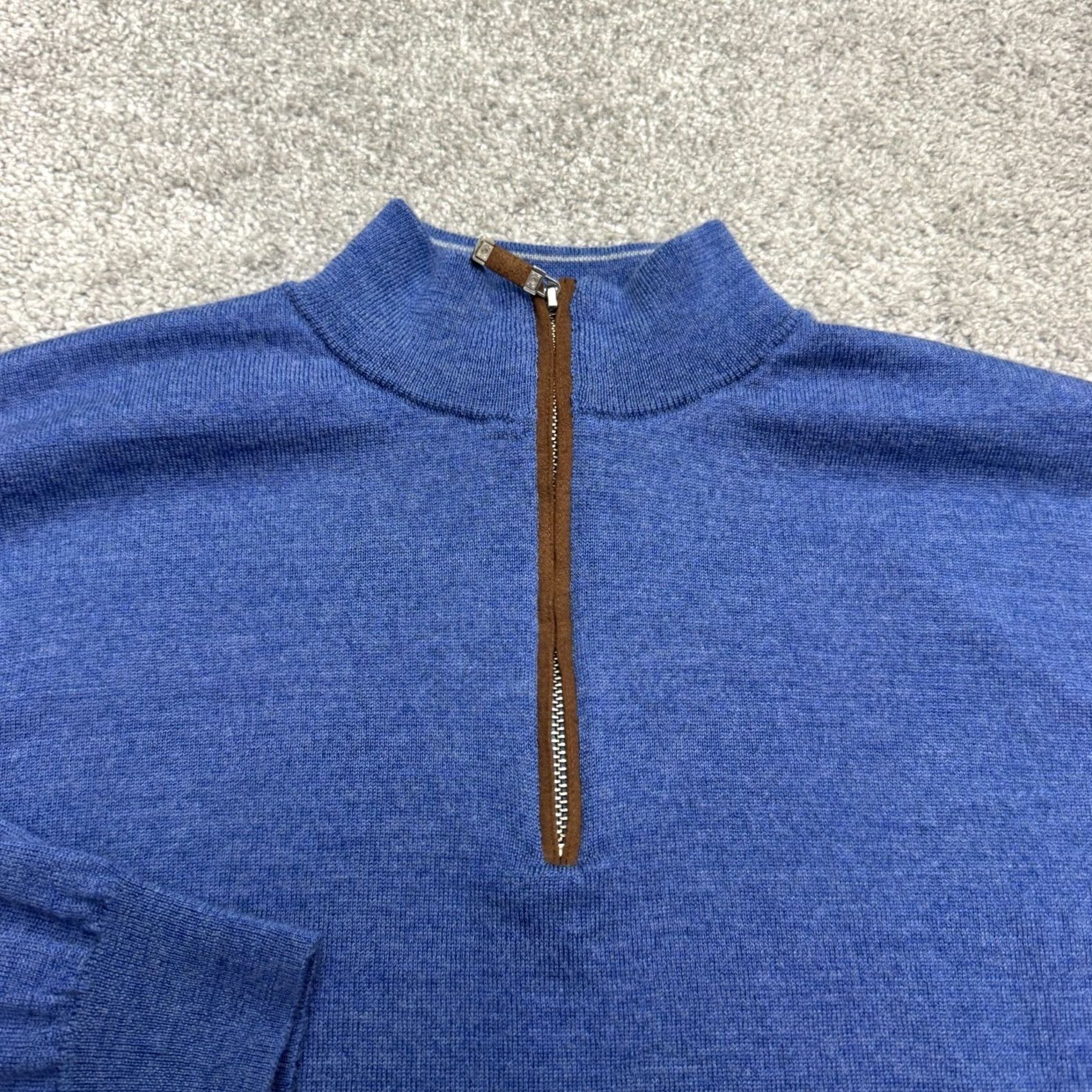 Peter Millar Peter Millar Merino Wool 1/4 Zip Up Pullover Sweater Men L Blue Knit Stretch Size US L / EU 52-54 / 3 - 3 Thumbnail