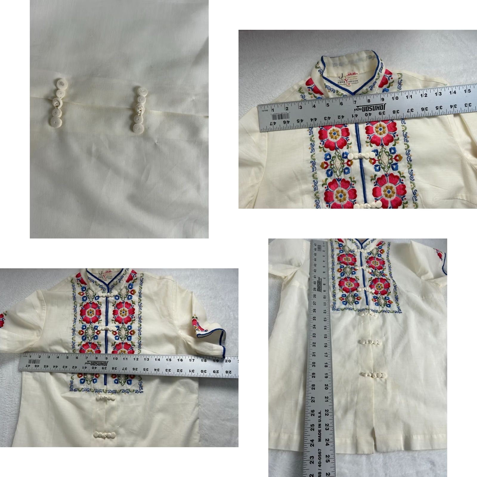 Vintage VINTAGE Joy Womens Embroidered Floral Chinese Button Top Medium Short Sleeve Size M / US 6-8 / IT 42-44 - 8 Thumbnail