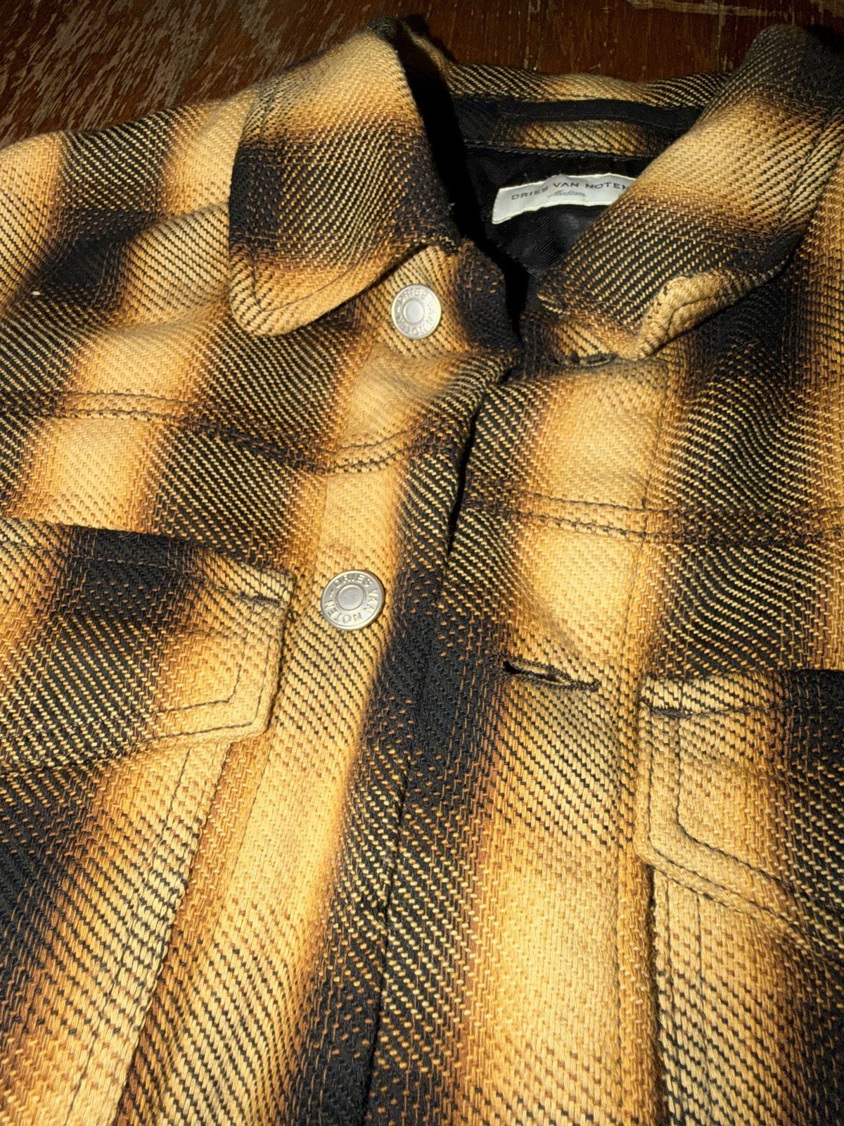 Dries Van Noten Brown Ombre Check Flannel Utility Shirt Size US M / EU 48-50 / 2 - 2 Thumbnail
