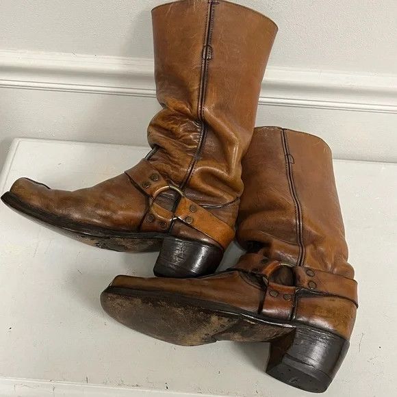 Frye FRYE VINTAGE 70s BROWN LEATHER HARNESS MOTO BOOT MENS 10.5 D Size US 10.5 / EU 43-44 - 3 Thumbnail