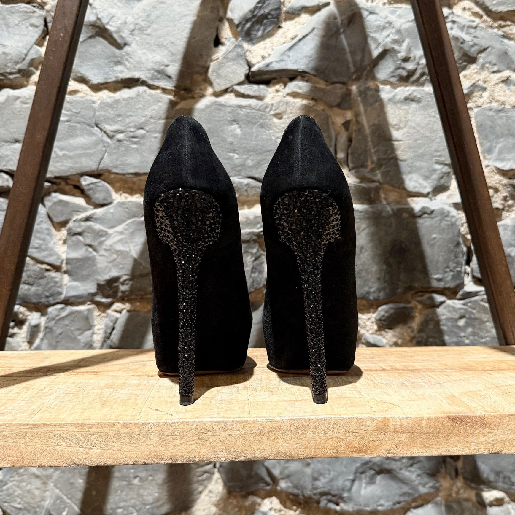 Jimmy Choo Jimmy Choo Black Suede Crystal Heels Platform Esam Pumps Size US 6.5 / IT 36.5 - 5 Thumbnail