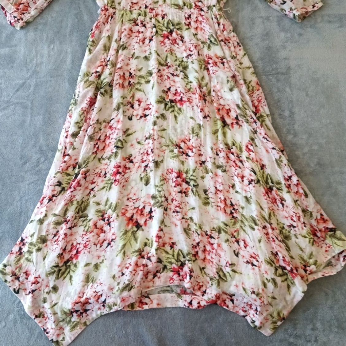J. Jill J.Jill Maxi Dress XS Pink Green Floral Asymmetric 3/4 Sleeve Lined Rayon Women Regular Spring Summer Vintage No Size XS / US 0-2 / IT 36-38 - 5 Thumbnail
